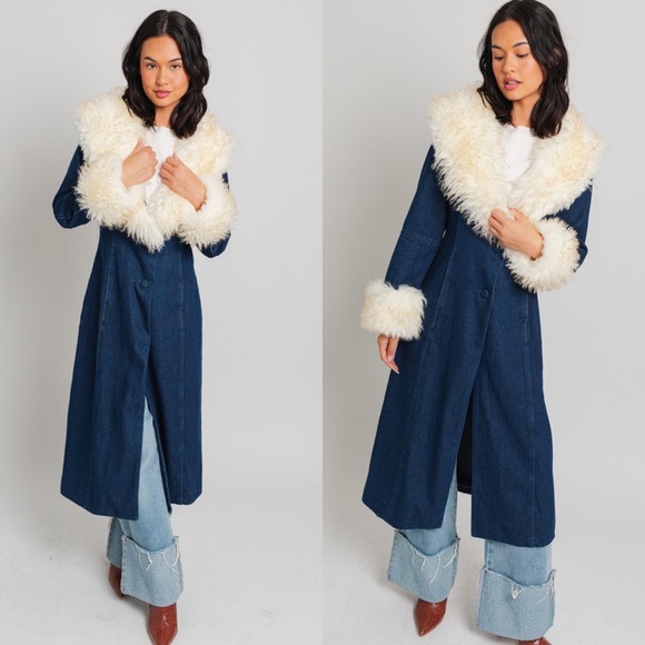 *LAST 1* Don’t Look Back Faux Fur Trim Pennylane Denim Coat - Picture 3 of 6
